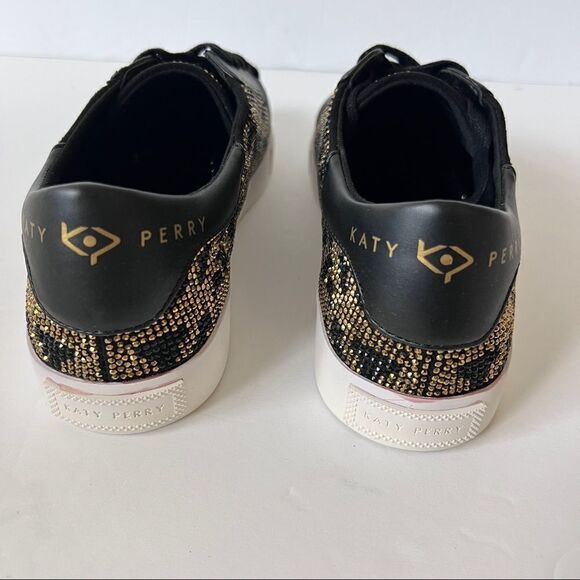 Katy Perry The Rizzo Black Gold Rhinestone Bling Leopard Fashion Sneakers Size 5 - Picture 6 of 9